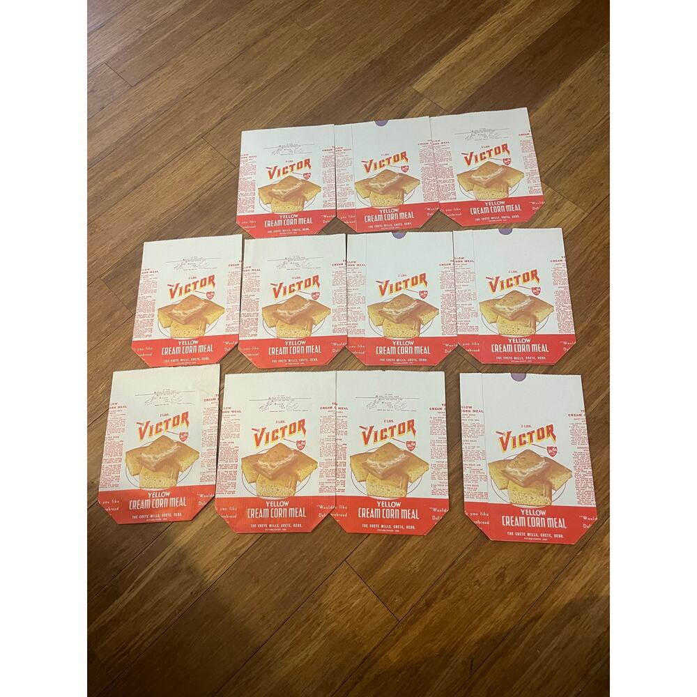 Vintage Victor 2lb cream corn meal empty bags- Lot of 11-NOS